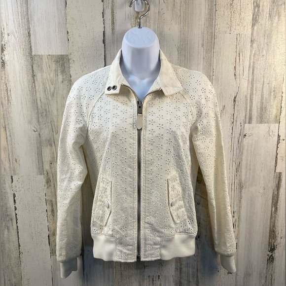 Coach Eyelet Raglan off white Bomber Jacket - size XXS preloved - Picture 1 of 14
